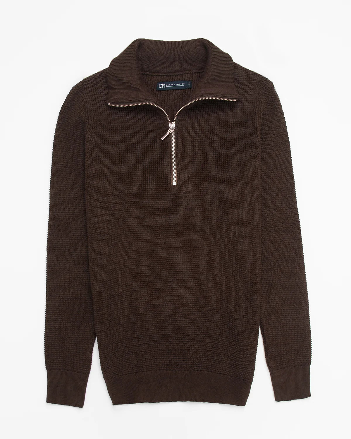 SACO PERLADO HALF ZIP ALGODÓN CHOCOLATE_02180