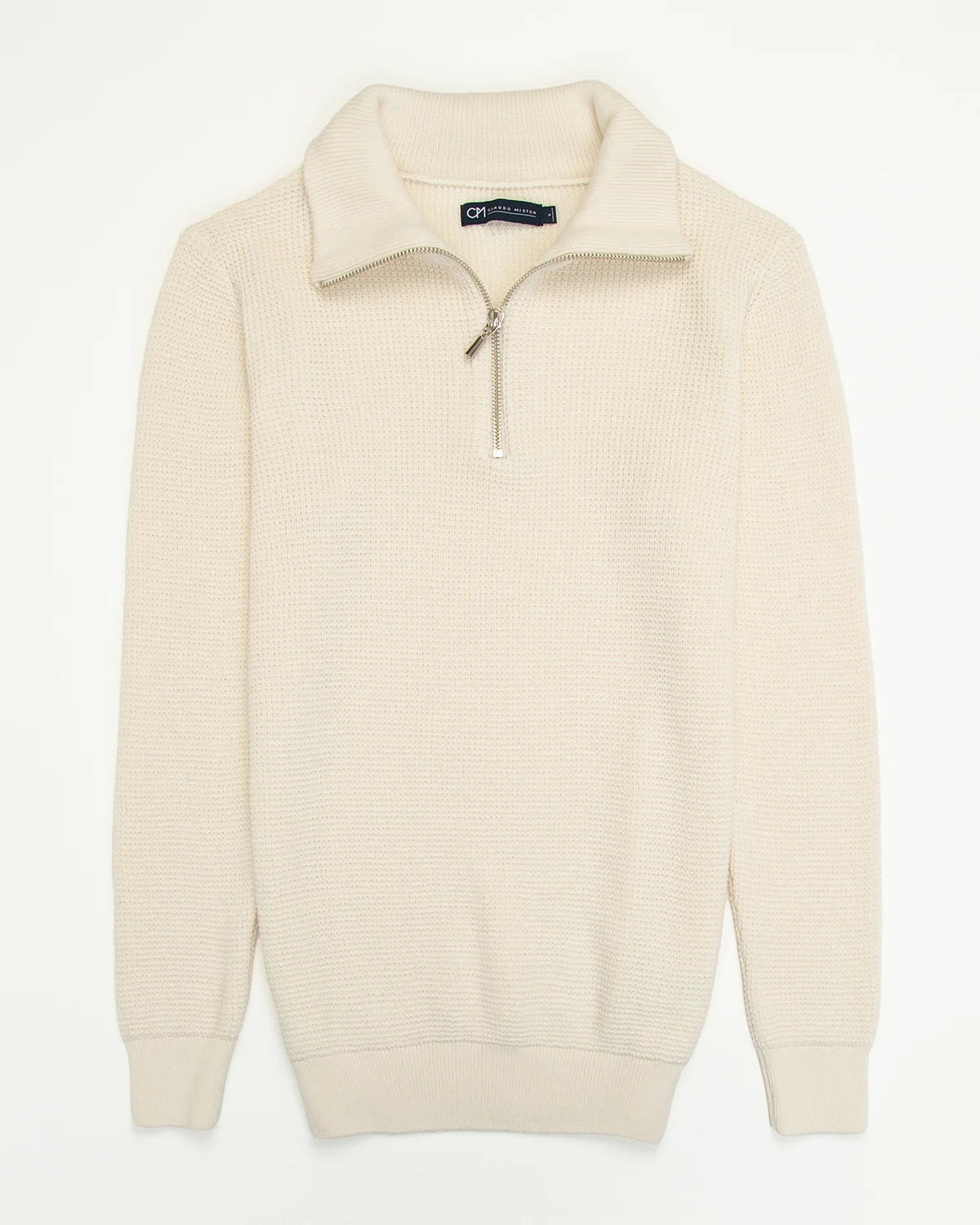 SACO PERLADO HALF ZIP ALGODÓN CREMA_02179