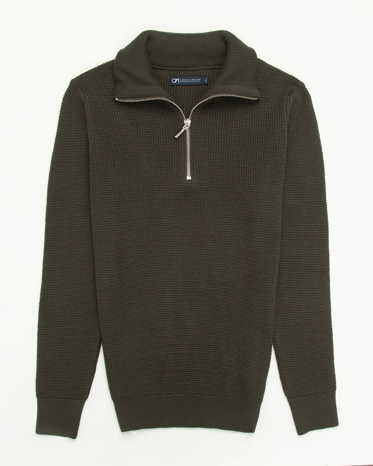 SACO PERLADO HALF ZIP ALGODÓN VERDE MILITAR_02178