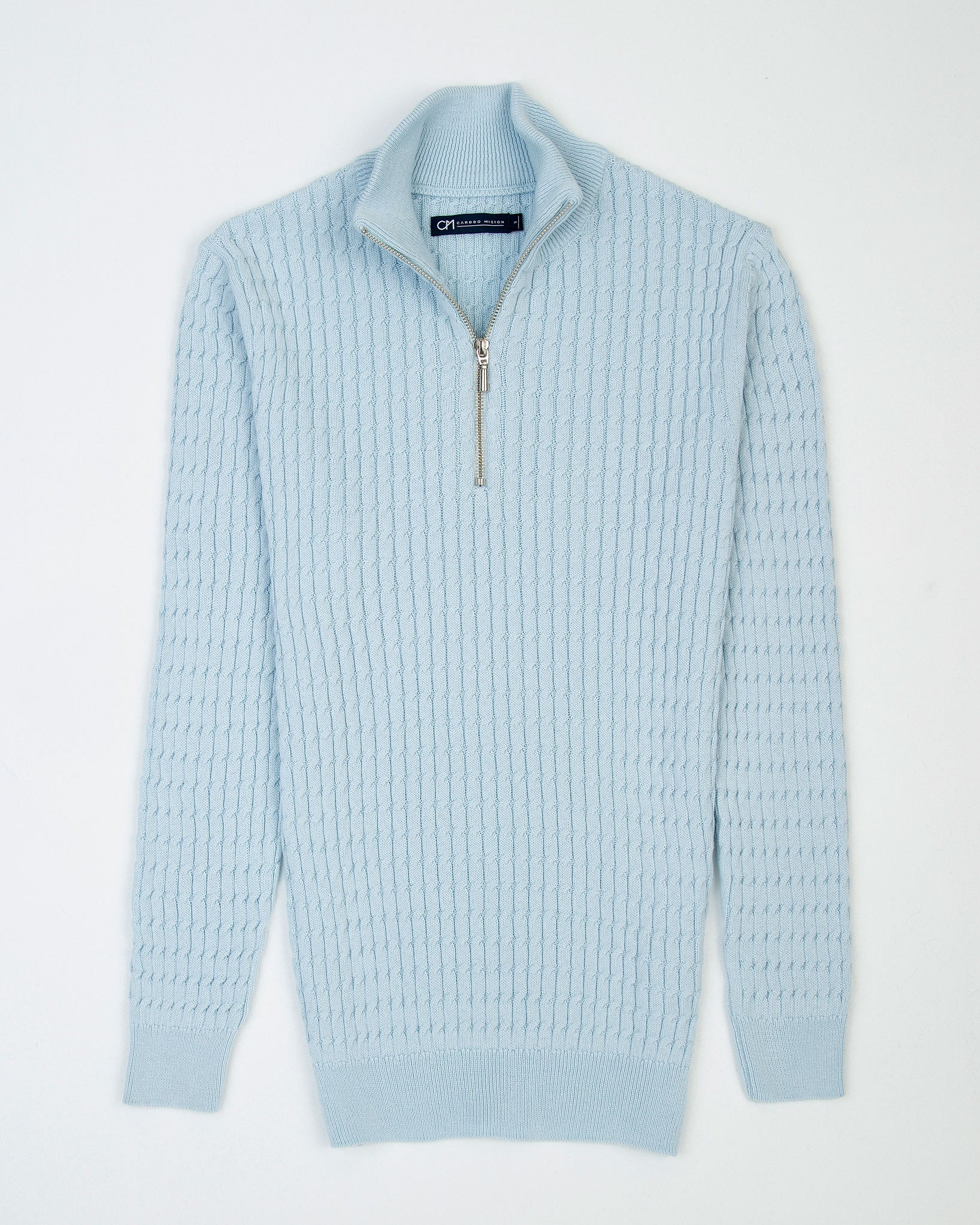 SACO TRENZADO HALF ZIP ALGODÓN AZUL CIELO_02175
