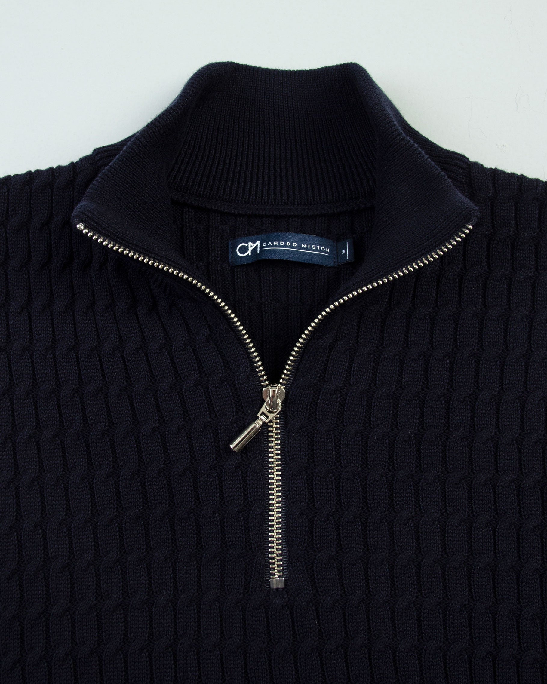 SACO TRENZADO HALF ZIP ALGODÓN AZUL OSCURO_02169