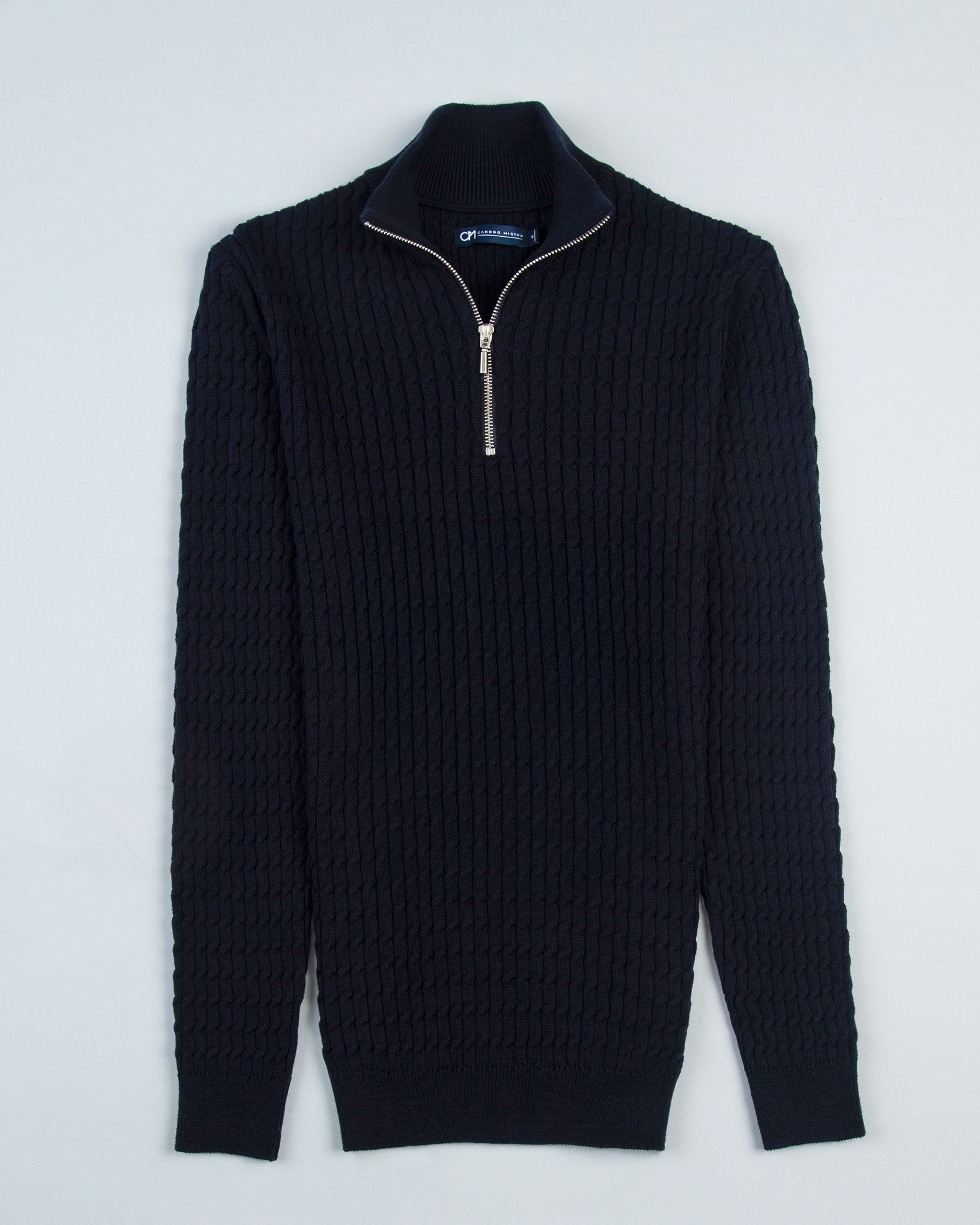 SACO TRENZADO HALF ZIP ALGODÓN AZUL OSCURO_02169